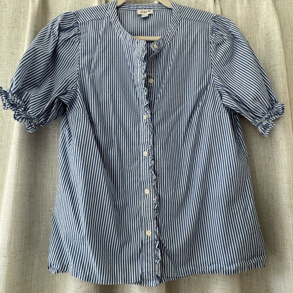 J. Crew Factory Blue and White Striped Button Down Shirt